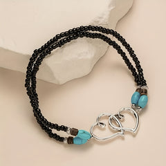 Double Layer Heart Anklet Rice Bead