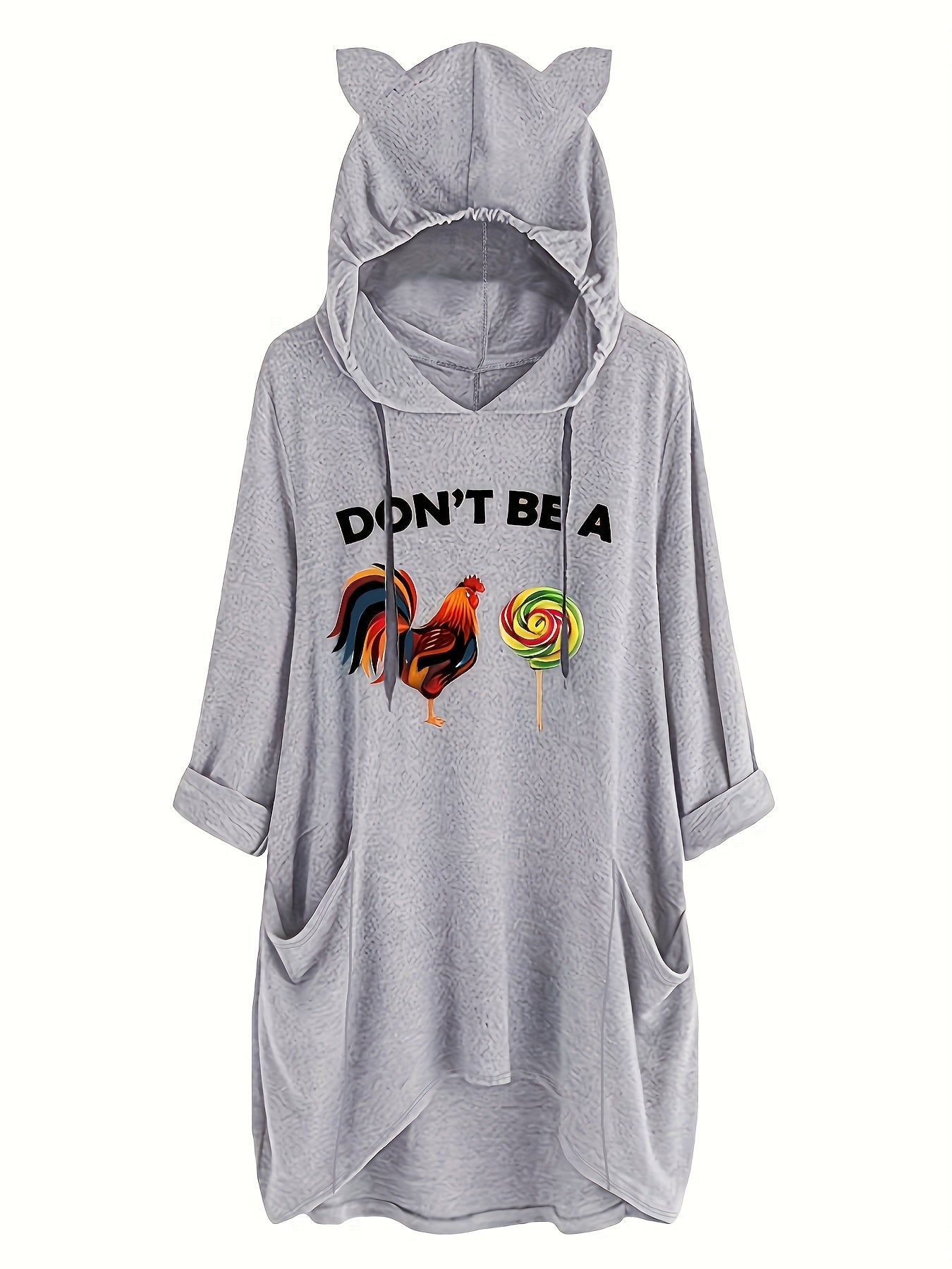  Women's Funny Chicken & Lollipop Print Cat Hoodie Dress