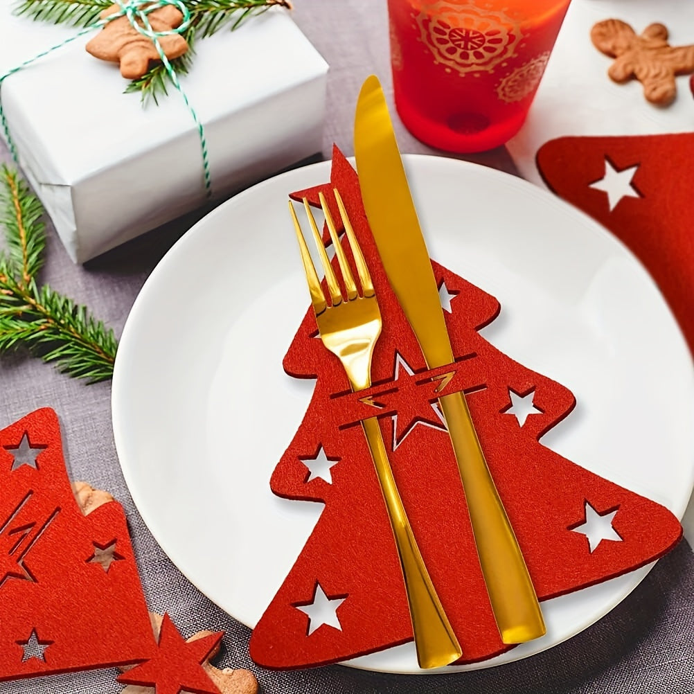 Christmas Tree Cutlery Holder Pockets - Set of 6