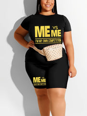  Casual T-shirt & Shorts Set Women's Plus Letter Print 2pcs Set Outfits
