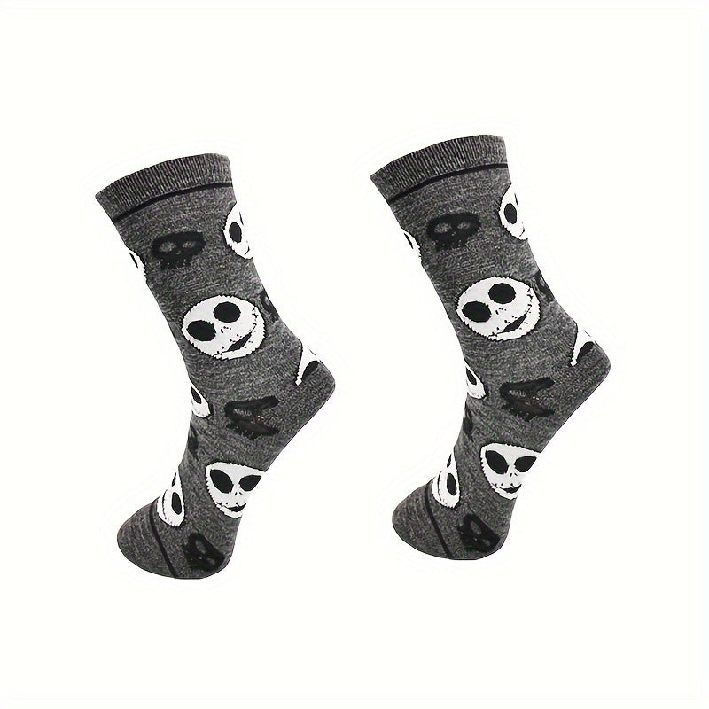4 Pairs Skull Print Socks Halloween Mid Tube Stockings