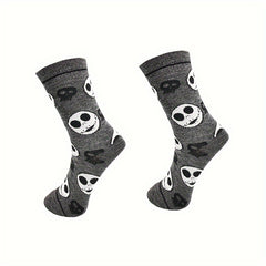 4 Pairs Skull Print Socks Halloween Mid Tube Stockings