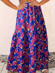  Boho Skirt Women's Plus Allover Rose Print Elastic Waisted Maxi Smock