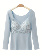 Lace Thermal Underwear Floral Print Top