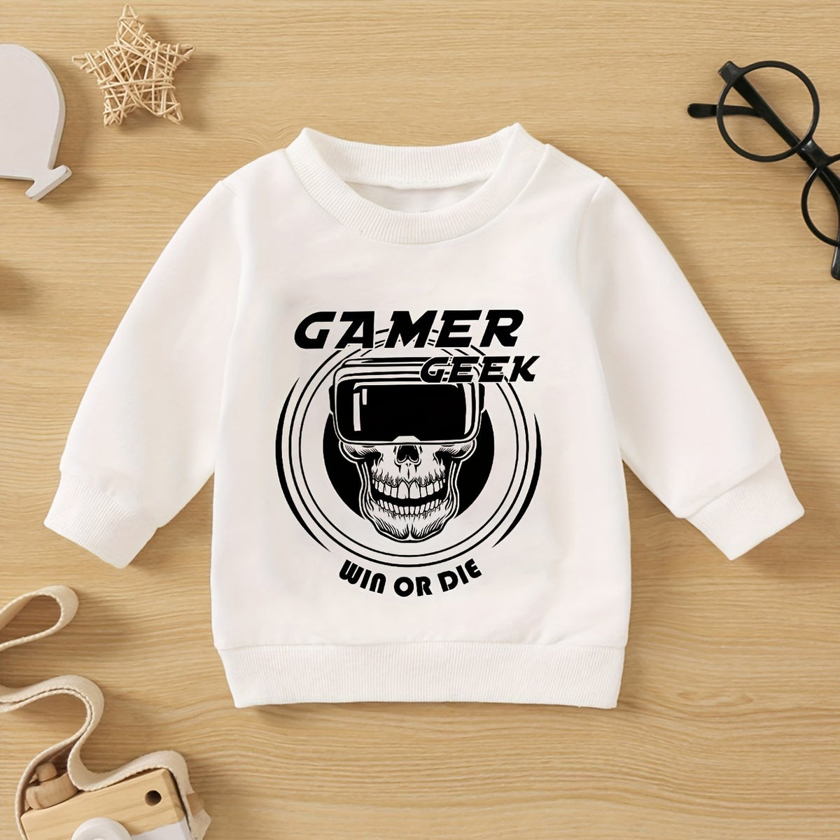 Funny Skull Gamer Print Boys Casual Pullover Sweatshirt