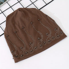 Rhinestone Decor Casual Beanie Solid Slouchy Hats For Women