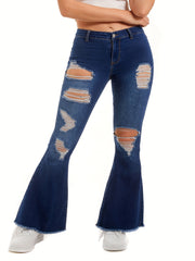 Ripped High Rise High Stretch Flared Leg Jeans