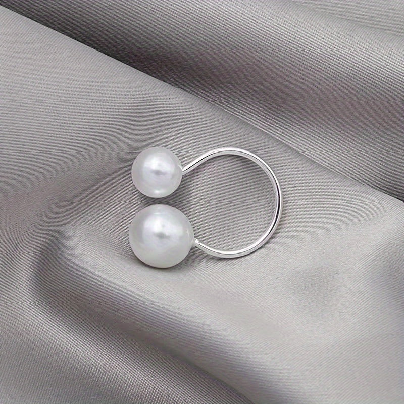 Faux Pearl Cuff Ring 18k Plated Evening Party Accessory