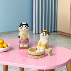 Three Cat Foot Soaking Hot Spring Desktop Ornament