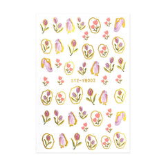 1pc DIY Nail Art Sticker Tulip Embossed Floral Adhesive Nail Sticker