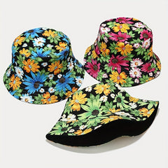 Boho Flower Print Bucket Hat Reversible Lightweight Basin Hat