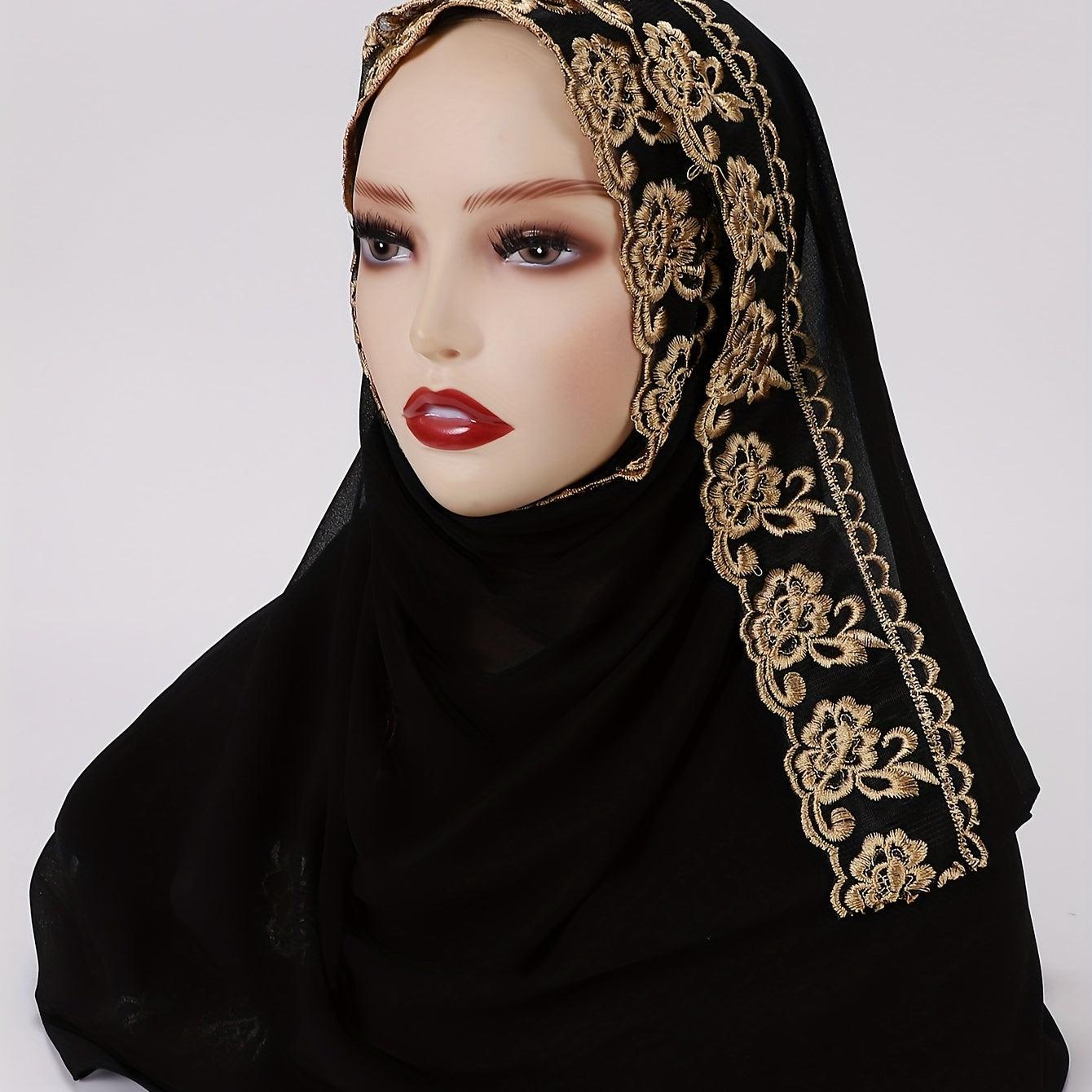 Flower Embroidery Chiffon Scarf Lace Hijab Thin Breathable Shawl Women Headscarf