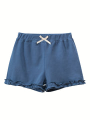 Toddler Girls Lace Trim Bow Front Elastic Waist Cotton Casual Shorts