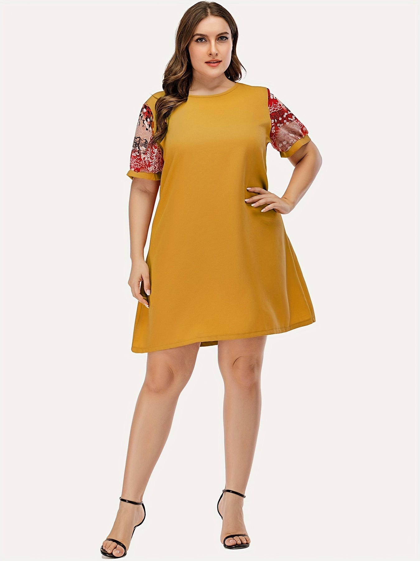  Colorblock Short Sleeve Loose Dress