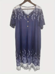 Women's Plus Floral Print Short Sleeve Dress With Pockets