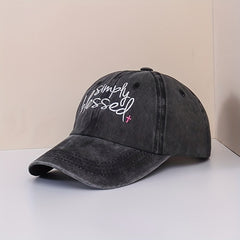 Simply Blessed Embroidery Baseball Cap Washed Distressed Sun Hat Adjustable