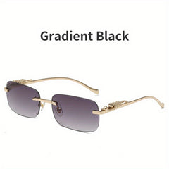 Rimless Tinted Sunglasses Metal Leopard Decor Glasses UV400