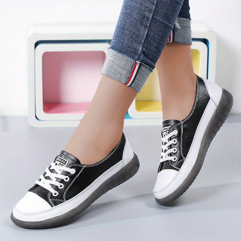 Women's Flat Sneakers Casual Lace Up Low Top Faux Leather Shoes