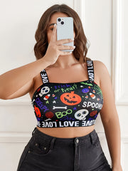 Gothic Bra Women's Plus Skull & Spiderweb Print Tape Bralette