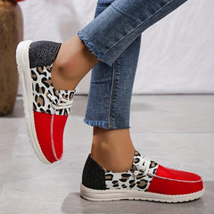 Leopard Printed Flat Loafers Canvas Shoes Casual Sneakers