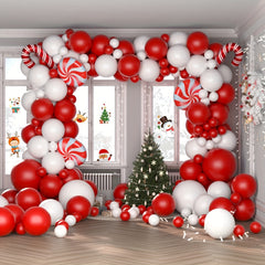 136pcs Xmas Balloon Garland Arch Kit Red and White Candy Cane Foil Balloons