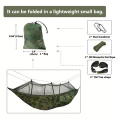 200kg Hammock w/ Carabiners, Straps, Carry Pocket - Camping, Travel, Beach