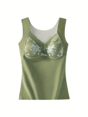 Floral Lace Trim Padded Tank Top