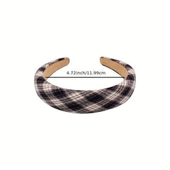 Plaid Pattern Wide Headband Soft Sponge Hair Hoop Vintage Hair Accessory