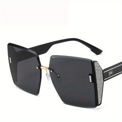 Square Frameless Trimmed Sunglasses Big Frame Sunglasses
