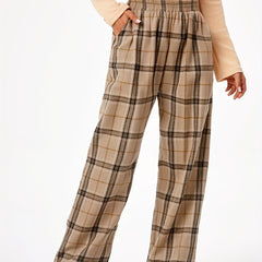 Women's Plus Plaid Print High Rise Wide Leg Pants