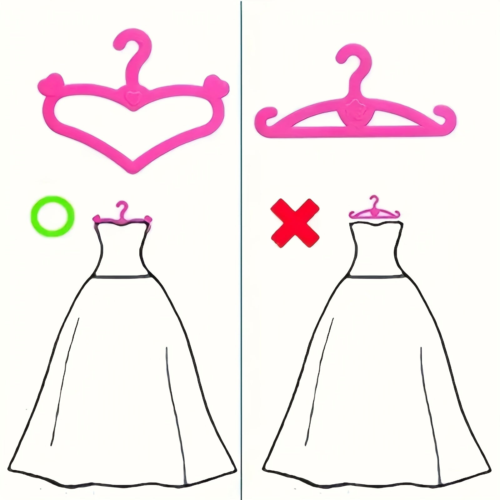 62pcs Pink Plastic Hangers Set for 11.5 Inch Dolls Clothes Dresses Outfits
