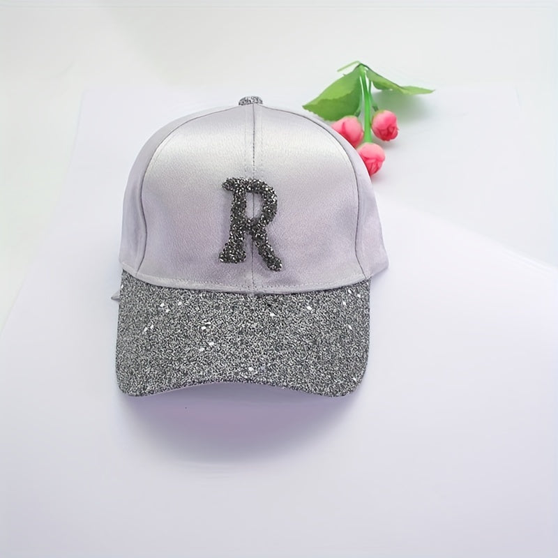 Rhinestone R Sparkle Baseball Cap Vintage Sunscreen Dad Hat