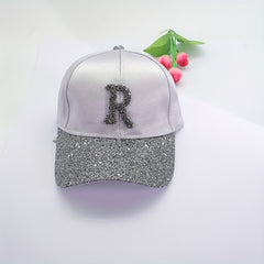 Rhinestone R Sparkle Baseball Cap Vintage Sunscreen Dad Hat