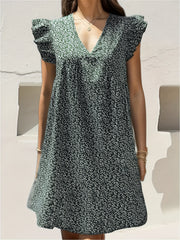 Floral V-Neck Dress Ruffle Sleeve for Spring & Summer