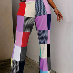  Patchwork Print High Rise Straight Leg Leggings