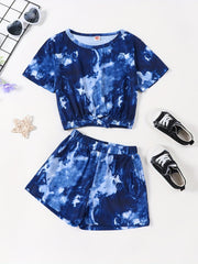 2pcs Toddler Girls Tie Dye Bow T Shirts & Shorts Set Kids Summer Clothes