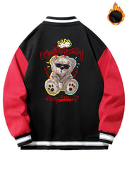 Men's Long Sleeves Pocket Baseball Collar Muppet Bear Print Jacket