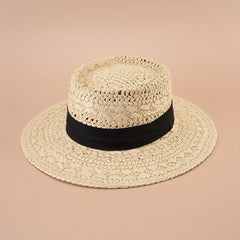 Straw Hat UV Protection Flat Brim Beach Vacation Top Hat