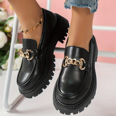 British Style Chain Decor Loafers Slip On Shoes