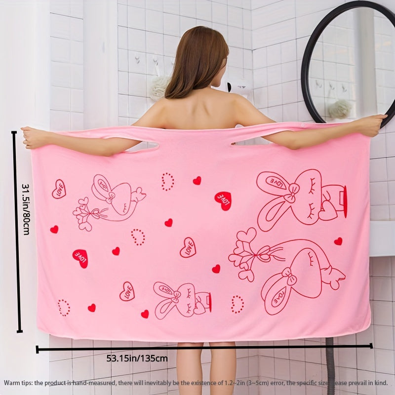 Rabbit Pattern Microfiber Bathrobe Towel Wearable Wrap Skirt Soft Absorbent