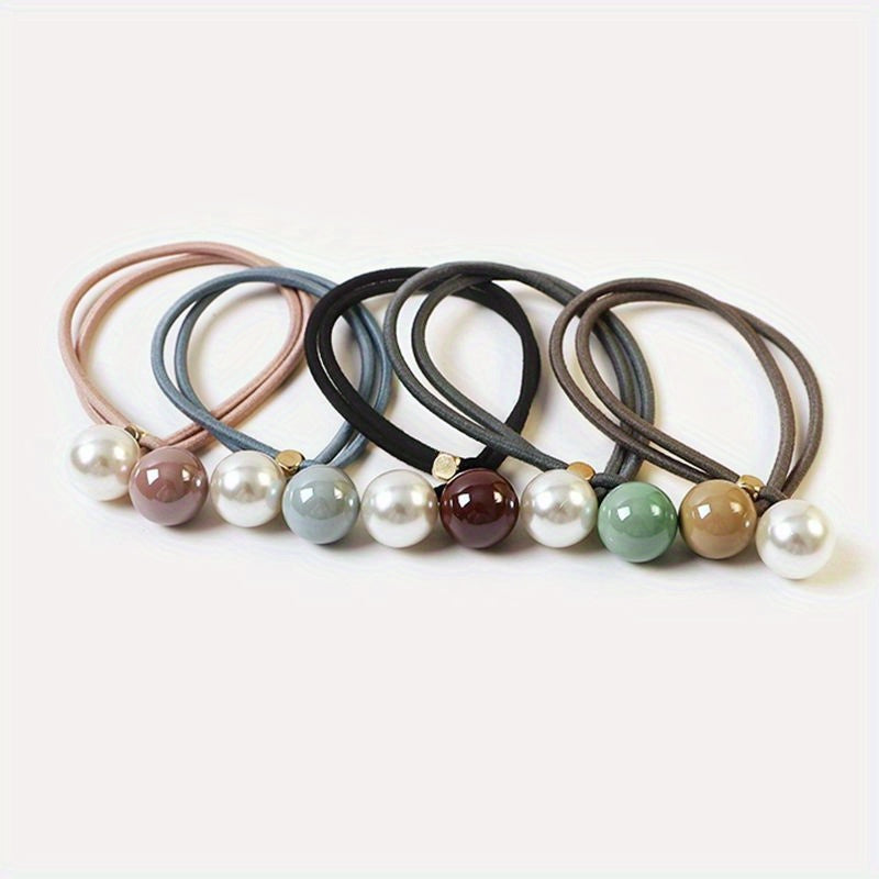 5pcs Faux Pearl Hair Tie Rope Rings Ponytail Holder Accessories