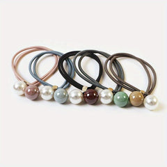5pcs Faux Pearl Hair Tie Rope Rings Ponytail Holder Accessories