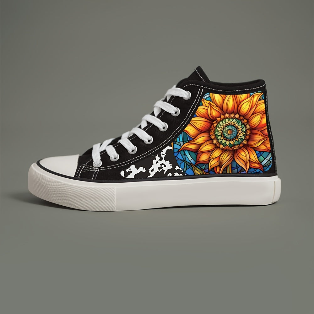Flower Print Plush Lined Thermal Chunky Canvas Sneakers