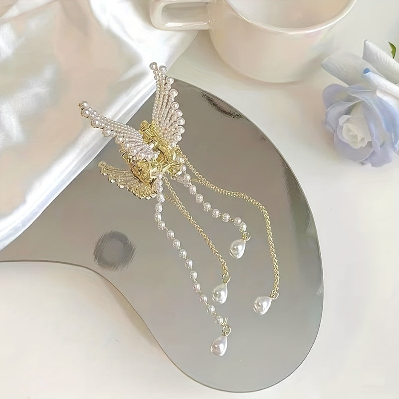 Women Tassel Hair Claw Pearl Decor Jaw Claw Hair Accessories