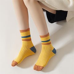 10 Pairs Colorblock Stripe Print Socks Mid Tube Women's Stockings