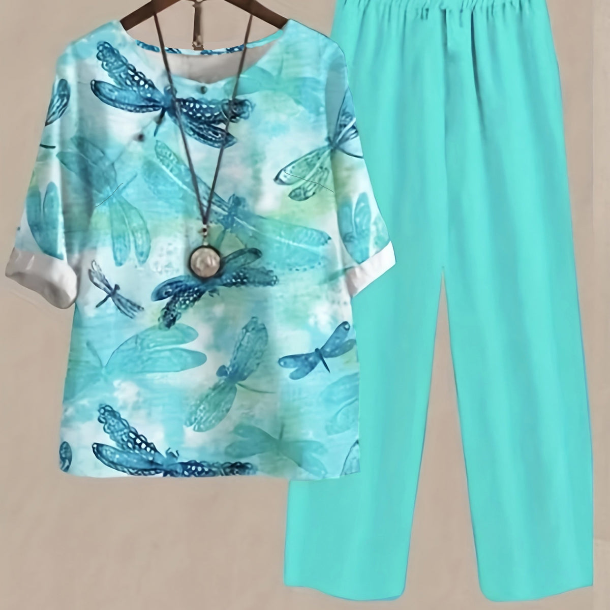 Women's Plus Dragonfly Print Tee & Pants Set