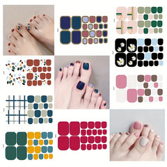 Glitter Toe Nail Sticker Summer Style Tips Full Cover Foot Decal 8 Sheets Pack