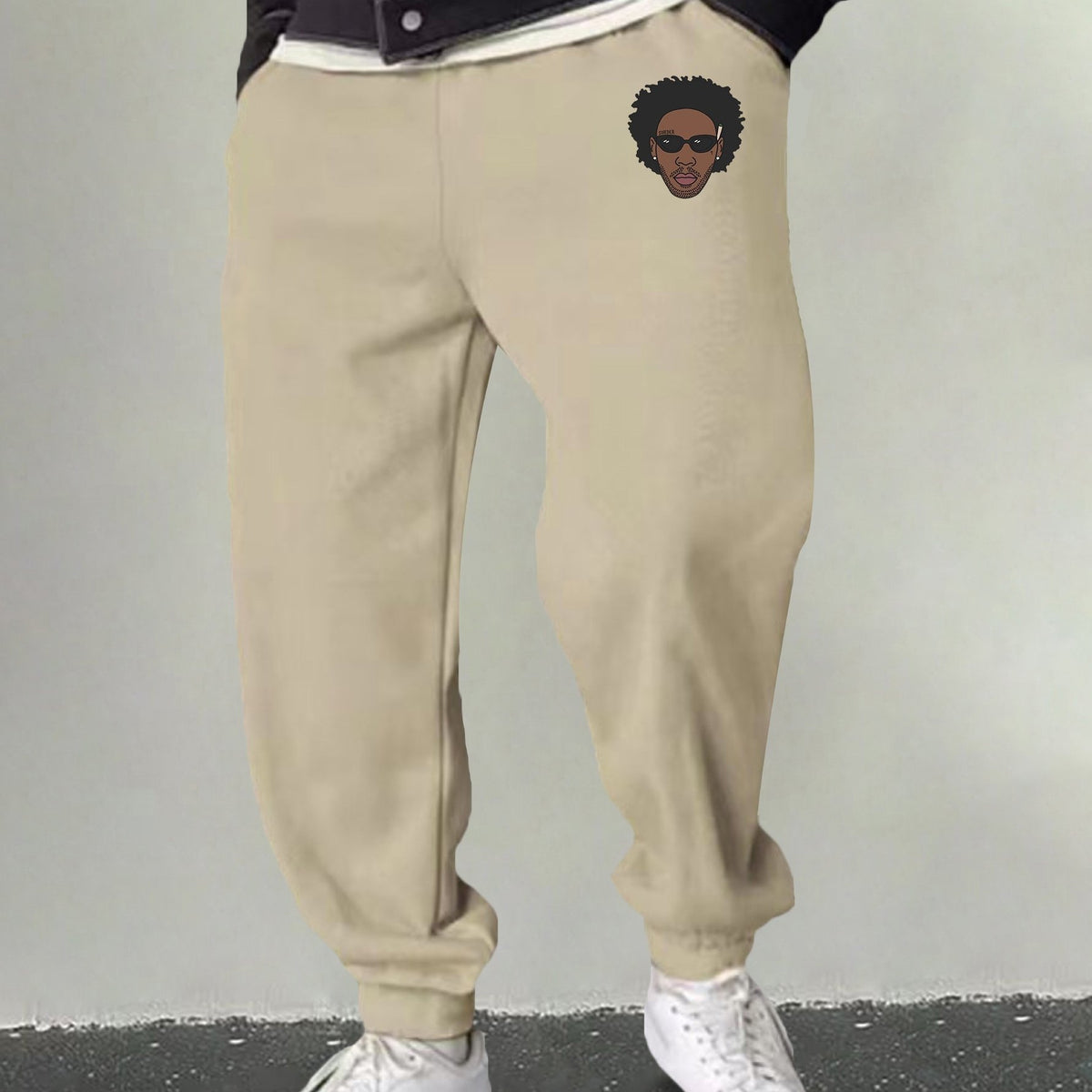 Men's Cartoon Face Print Joggers Casual Stretch Sports Pants