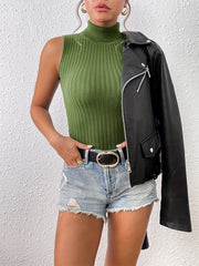 Solid Turtle Neck Sweater Vest Bodycon Stylish Women's Clothing