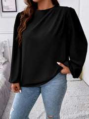  Lantern Sleeve Round Neck Blouse